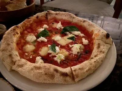 Angle view of pizza at Amici