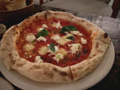 Angle view of pizza at Amici