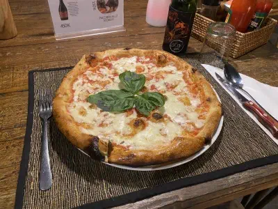 Angle view of pizza at Anita's Warung