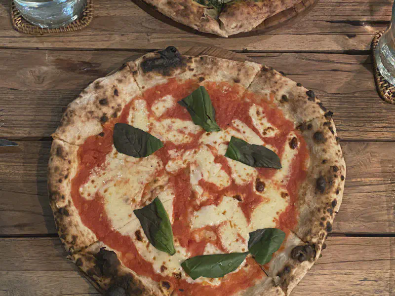 Top-down view of pizza at Arte