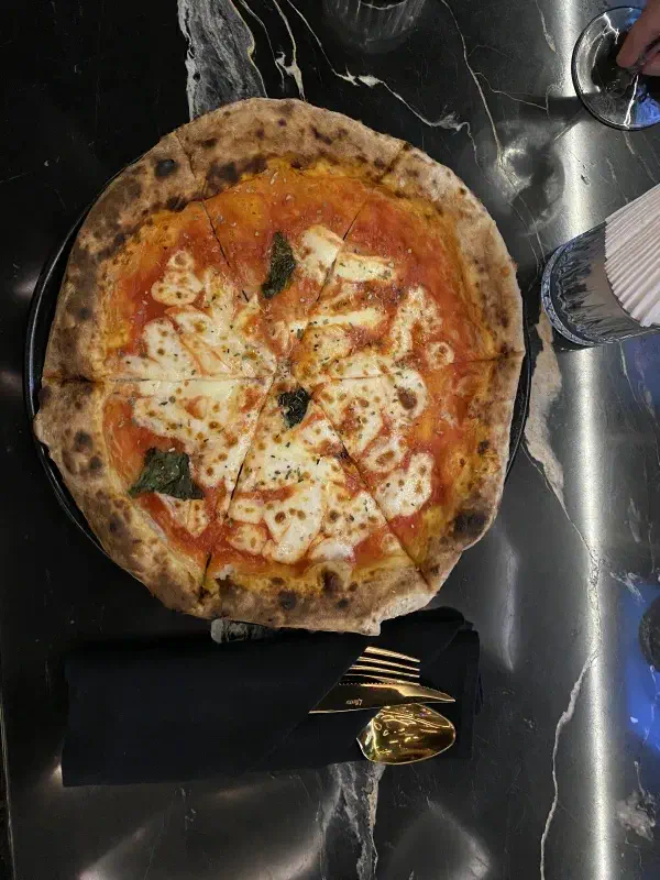 Top-down view of pizza at Banger Pizza