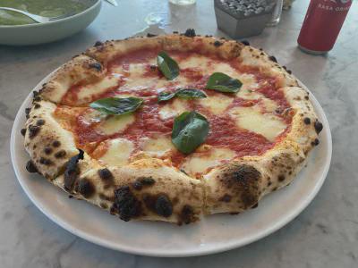 Angle view of pizza at Bella Italia