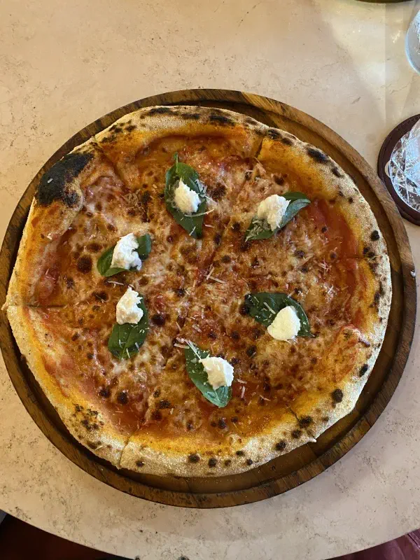 Top-down view of pizza at Cantina Classe