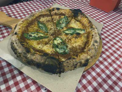 Angle view of pizza at Gioia