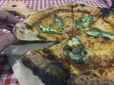 Crust close-up of pizza at Gioia