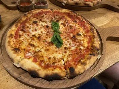 Angle view of pizza at Hanzho