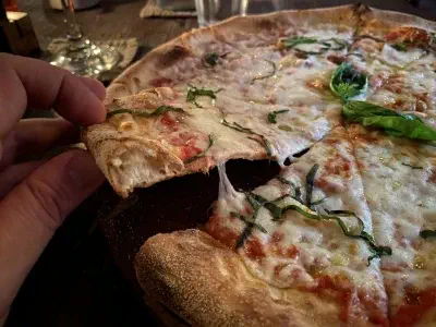 Crust close-up of pizza at La Baracca