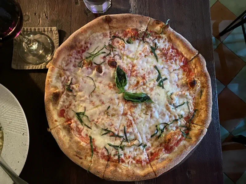 Top-down view of pizza at La Baracca