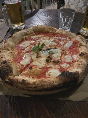 Angle view of pizza at L'Osteria