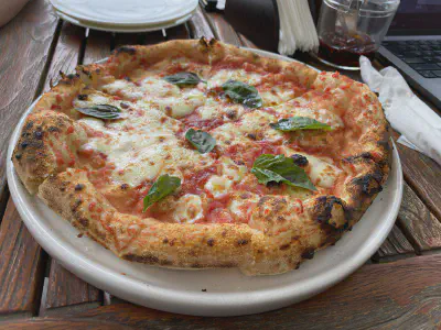 Angle view of pizza at Mazzoni Pizza