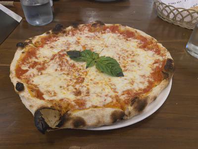 Angle view of pizza at Via Emilia