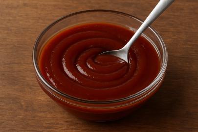 Homemade vegan BBQ sauce in a glass jar