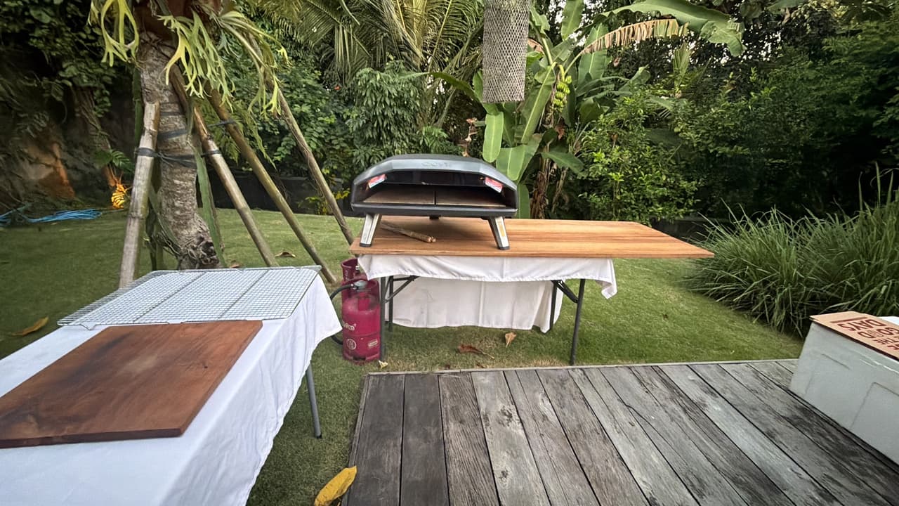 Our oven set up at the edge of the lawn at Villa Hertem, Tabanan