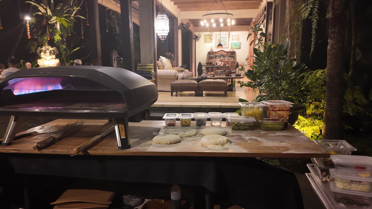 The oven lit at night at Villa Madu, Ubud