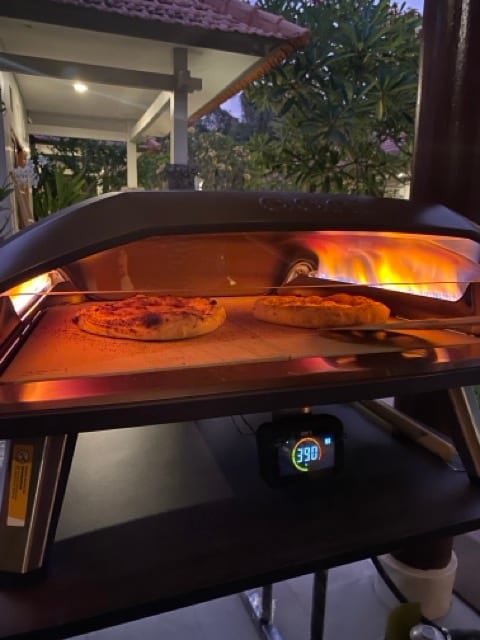 Our Ooni pizza oven in action