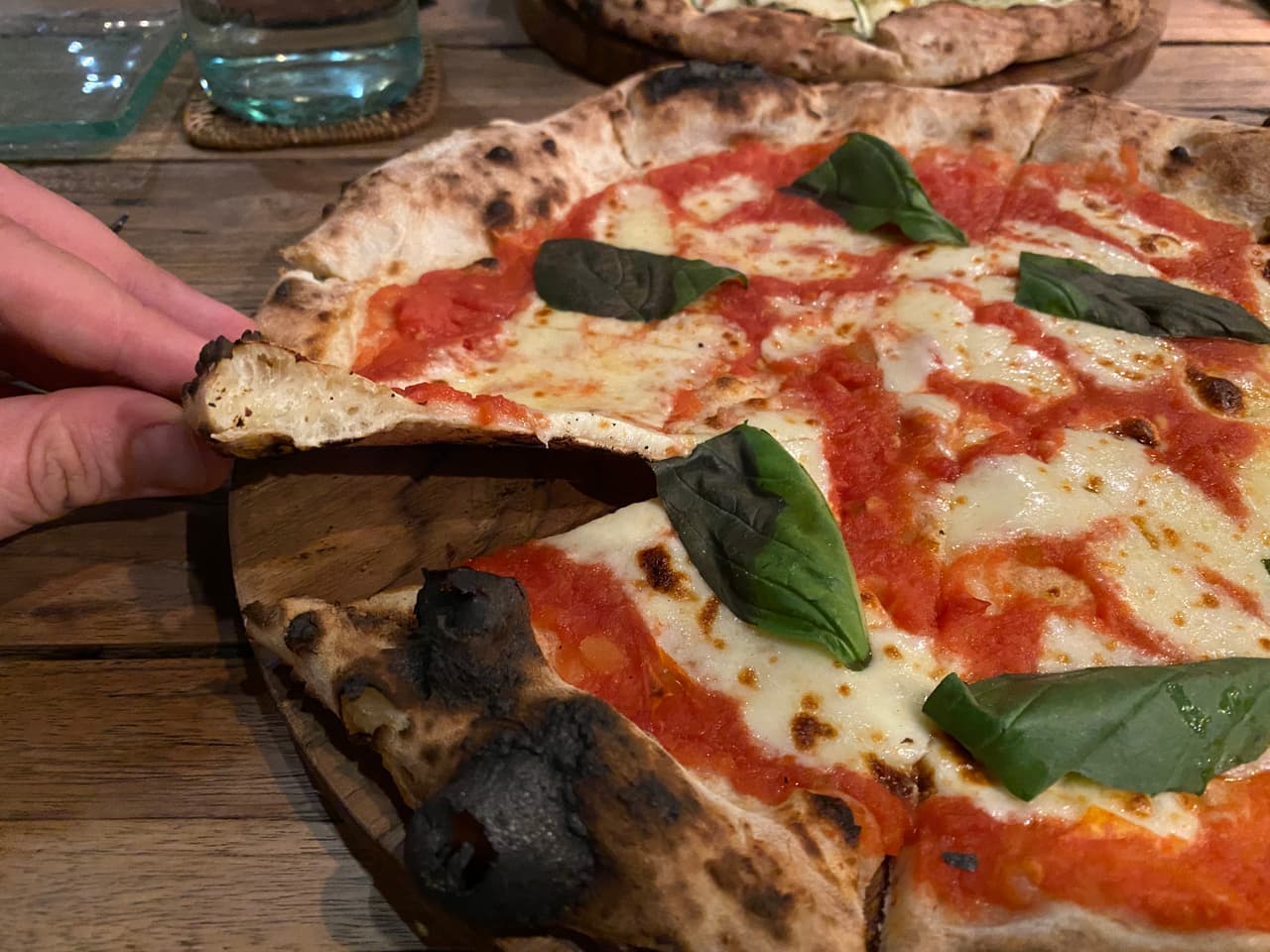 Crust close-up of pizza at Arte