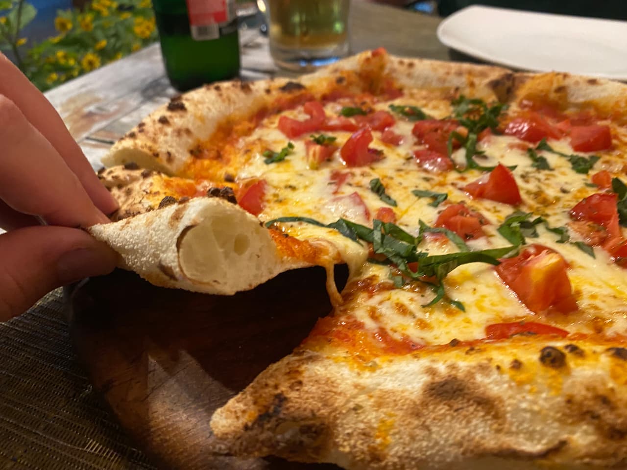 Crust close-up of pizza at Coco Bistro