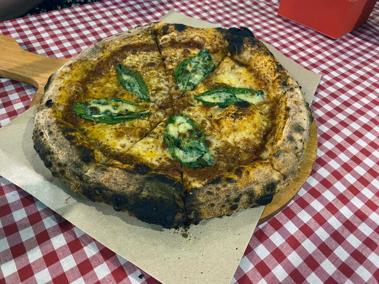 Angle view of pizza at Gioia