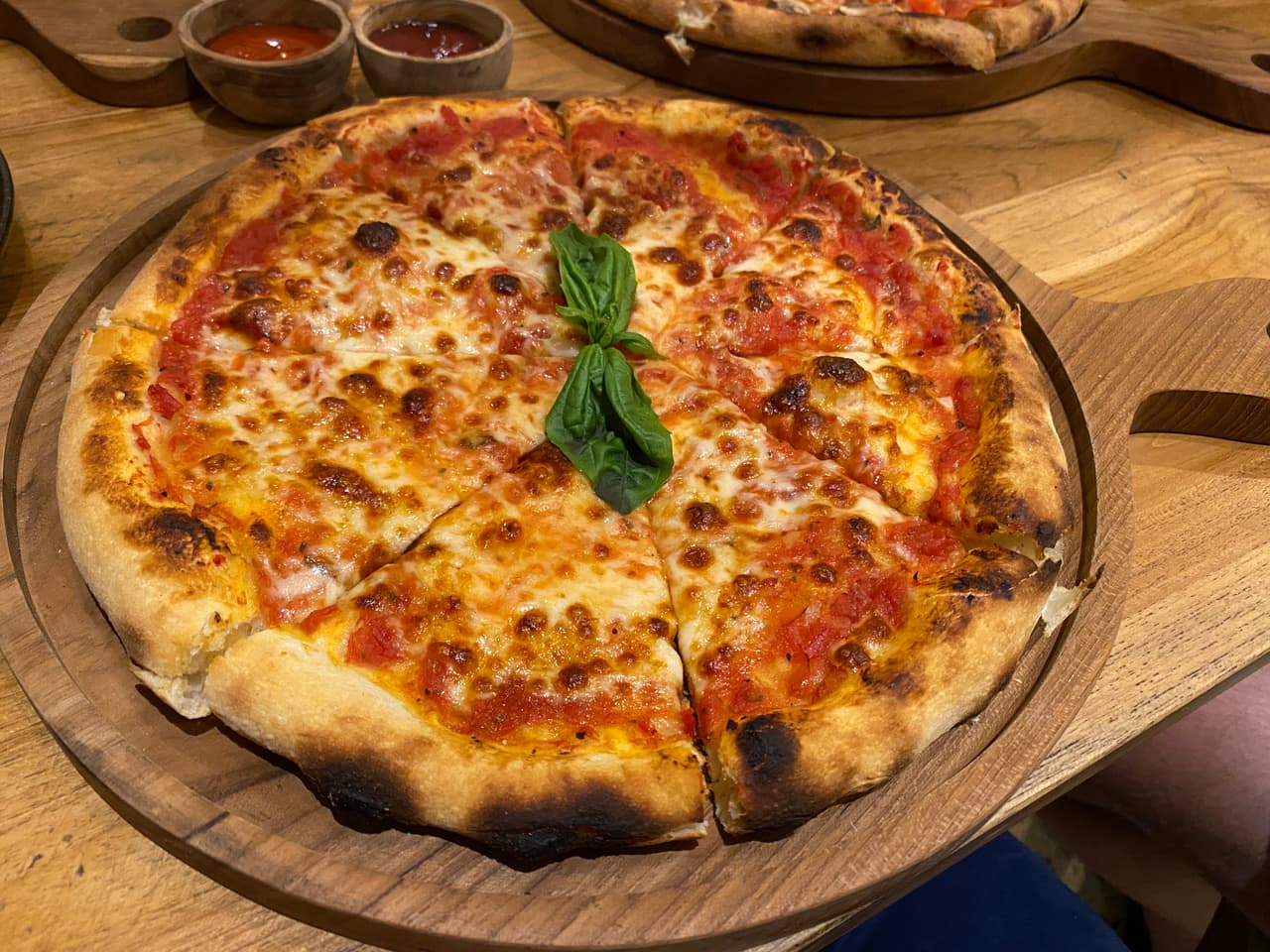 Angle view of pizza at Hanzho