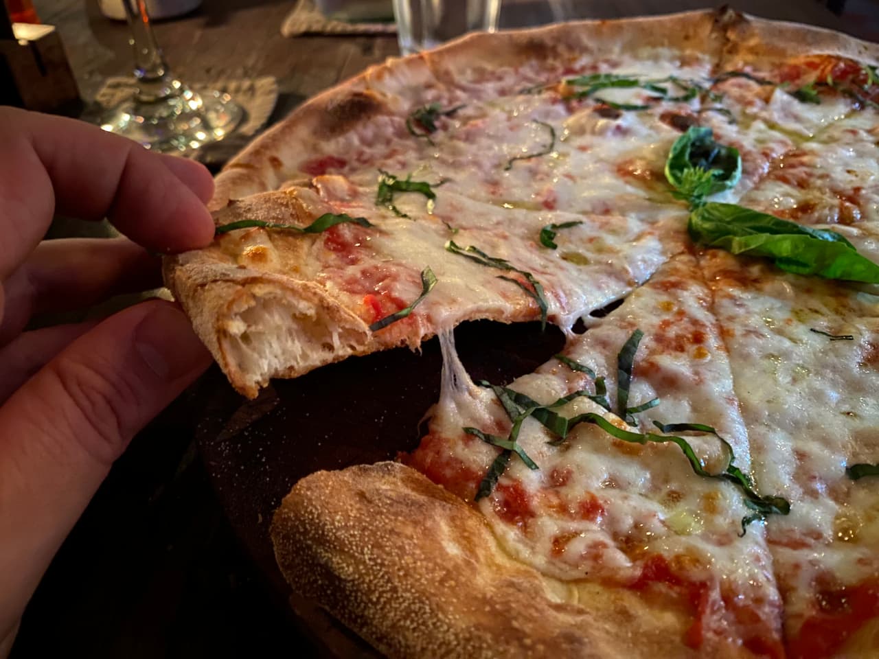 Crust close-up of pizza at La Baracca