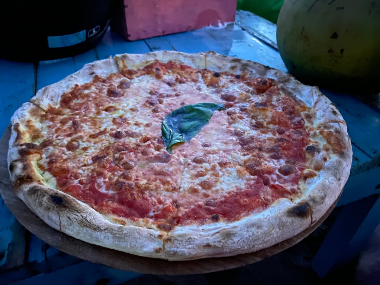 Angle view of pizza at La Plancha