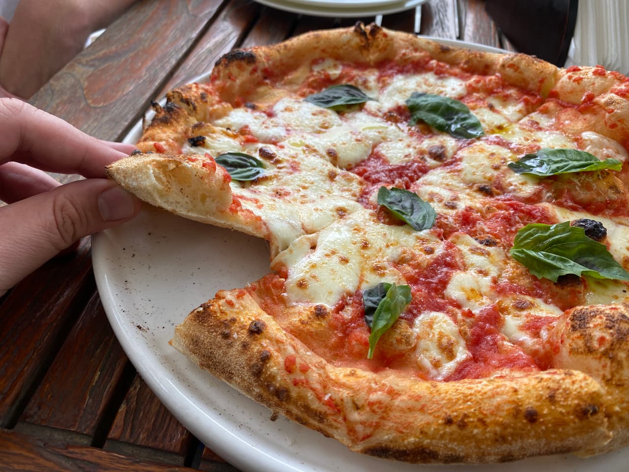 Crust close-up of pizza at Mazzoni Pizza