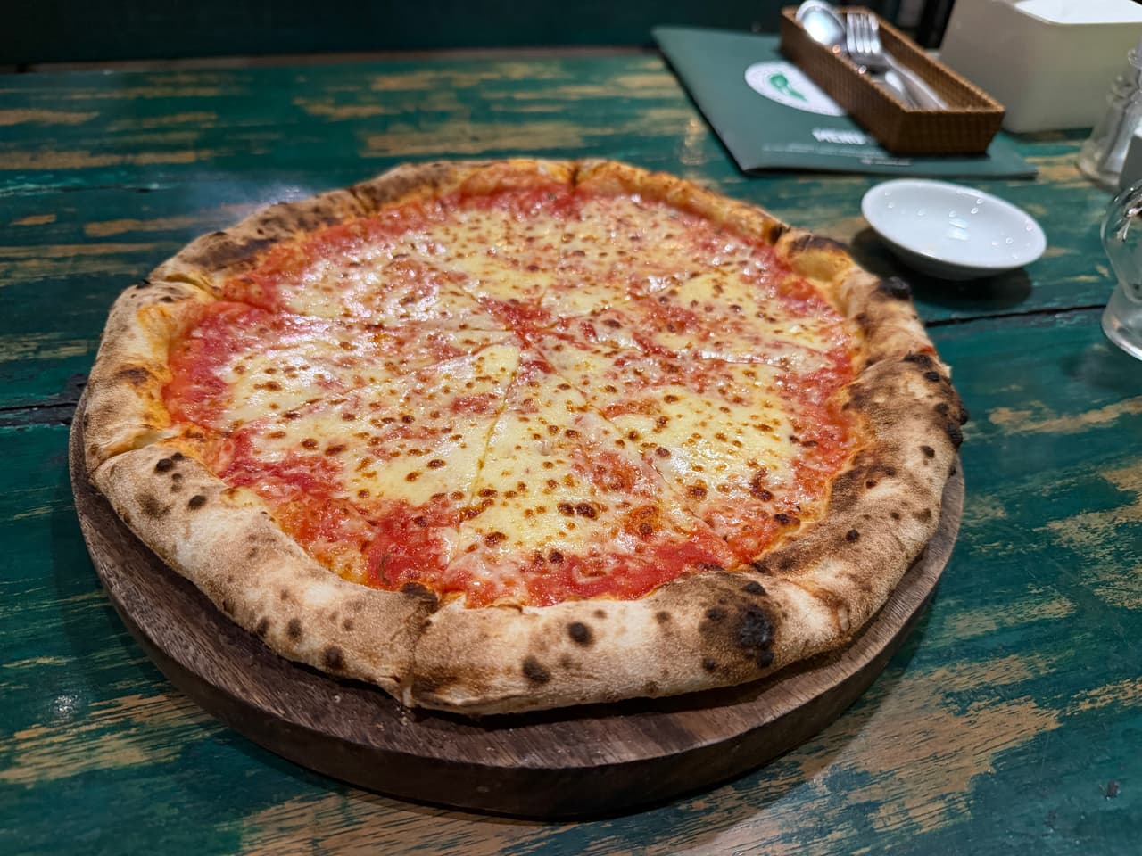 Angle view of pizza at Pizzeria Ava